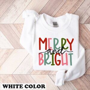 Merry And Bright Sweatshirt, Christmas Sweatshirt Family Christmas Sweatshirt 99